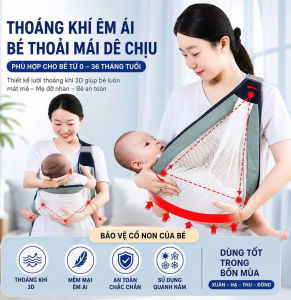 Địu Bé Dạng Võng Lưới Thoáng Khí Mềm Mại – Dây Bản Rộng Điều Chỉnh Gấp Gọn Tiện Dùng Tại Nhà