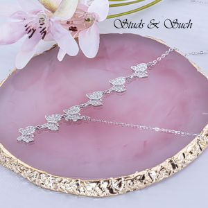 [Studs & Such] 925 Silver Necklace With Micro Setting Cubic Zirconia Mini Butterflies
