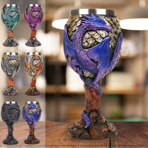 Wine Cup Dragon Embossed High Stem Wine Glass Wine Drinking Cup Resin Goblet for Home Decoration