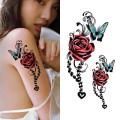 Temporary tattoo stickers waterproof durable female shoulder ankle red rose 12*19cm. 