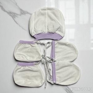 3in1 bonnet mittens and booties for newborn with tie string (cotton fabric)