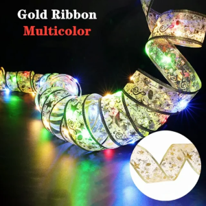 Christmas Decoration LED 4meters Ribbon Fairy Lights Christmas Tree Ornaments DIY Bows Light String New Year For Home Decor 2026