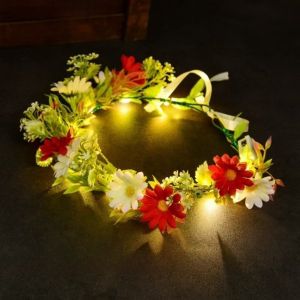 NOBLELYN Luminous Floral LED Flower Crown Glow In The Dark Fairy Tiara Style Floral Wreath Crown  Adjustable Bridal Headpiece for Kids