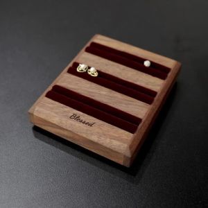 btnx Compact Jewelry Organizer - Black Walnut Three-Slot Padded Earring & Ring Display Stand P7Q2M