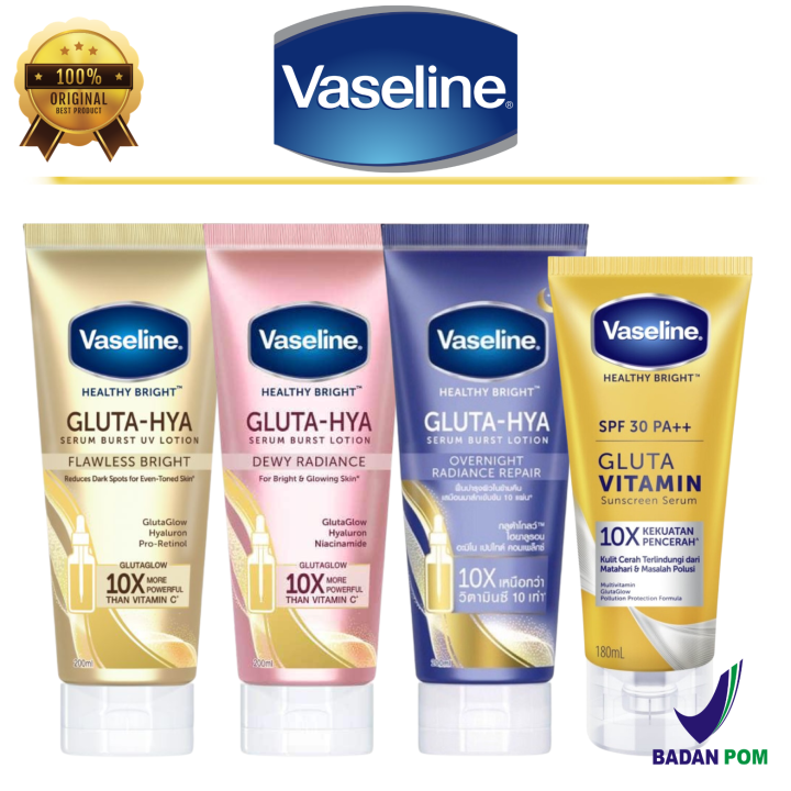 Vaseline Gluta HYA Vitamin UV Lotion Flawless Bright Gold | Dewy Radiance Pink | Overnight Repair Biru Blue Ungu Kuning Body Lotion Pencerah Vaselin BPOM