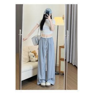 SelfLoveBuying Korean Thin Pants High Waist Womens Straight Wide Leg Pants Loose Casual Trousers 99090