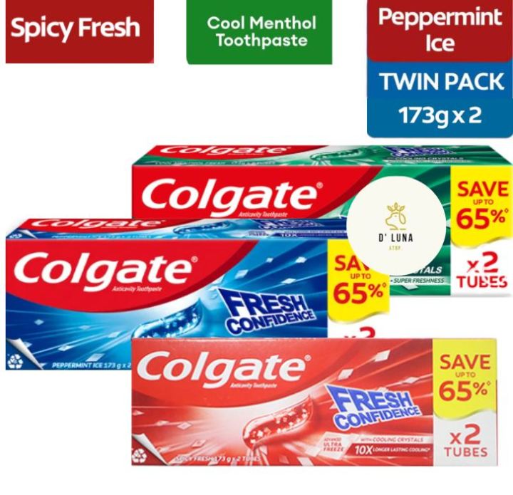 [TWIN PACK] Colgate Fresh Confidence Peppermint Ice Cool Menthol Spicy ...