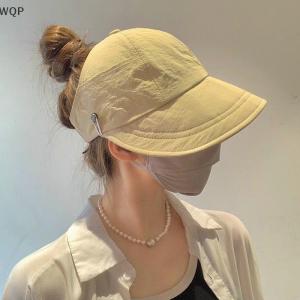 [WQP Fashion Store] Hot Sale Jewerry Foldable Wide Brim Ponytail Sun Hat Adjustable Cap Summer Quick-dry Visor Fisherman Cap For Women Beach Hat