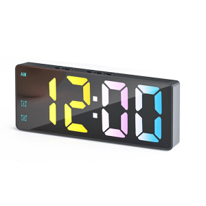 Voice Control Digital Mirror Clock With Temperature Date Display Two Alarms USB For Bedroom Bedsides Decors