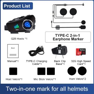 [New] Q28-2x Wireless Helmet Bluetooth Headset Motorcycle 1000m Intercom 1080P HD Video Camera Recorder IPX6 Waterproof