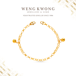 WENG KWONG Jingling & Blessing Double Treasures Baby Anklet in 22K/ 916 Yellow Gold (3A0001)