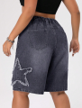 Bermuda Shorts Jorts High Waist Denim For Women Y2K Street Fashionable Star Printed Brushed. 