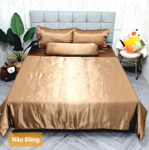 ✅HOT🔥 Chăn ga phi lụa Thái Tuấn cao cấp loại 1 - Mã màu phi lụa Nâu đồng bộ 5 món4 món mền chần bông ga lẻ đủ size - NỆM TỐT