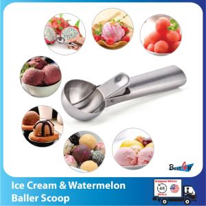 BEST4U Stainless Steel Ice Cream Scoop with Trigger Design Fruit Balls Mashed Potato Scoop