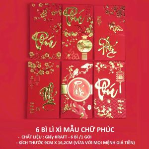 Bộ 30 Bao Lì Xì Tết Bao Lixi Tết Màu Đỏ In Chữ Nổi 3D Truyền Thống