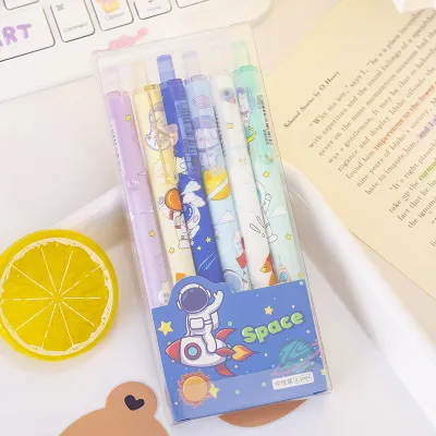 6PCS/SET Kawaii 0.5mm Black Gel Pen Neutral Cute Ballpoint Retractable Student Writing Cartoon School Office Supplies Stationery