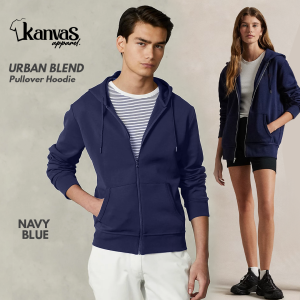 Kanvas Hoodie Jacket for Men & Women Full-Zip w/ Drawstring & Pockets Mens Long Sleeve Plain Sweatshirts Navy Blue