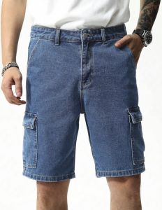 Mens Stylish High-Quality Denim Shorts Non-Elastic navy blue Tapered Fit Comfortable Everyday Wear (Six pockets)