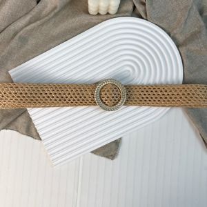 ZYJC Handmade Bohemian Waist Belt Round Shaped Buckle Hollow Out Knitted Wide Waist Belt Fashion Woven Mesh Braid Waist Belt for Dress Accessory