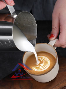 Stainless Steel Coffee Milk Design Latte Americano Cream Creamer Frothing Pitcher with Measurements/Teko Susu Seni