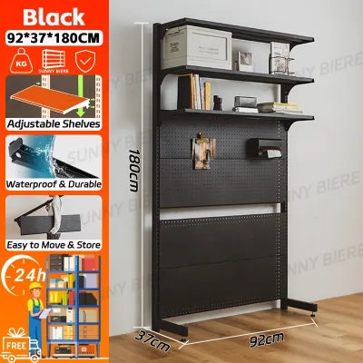 SUNNY Vertical Pegboard Shelf Punch-Free Metal Storage Rack with Shelves Rust-Resistant and Easy-Clean
