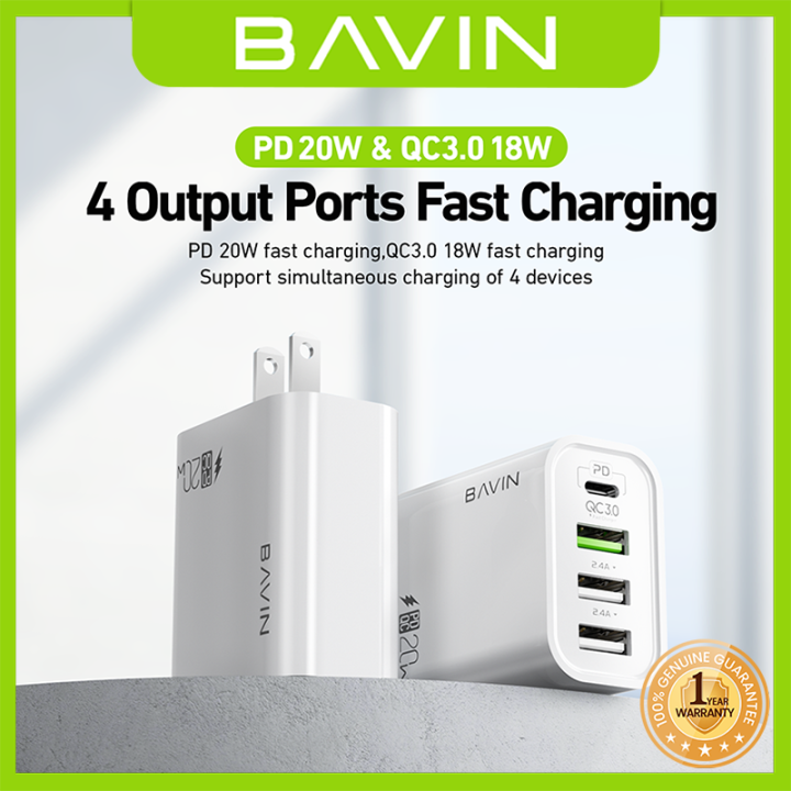 BAVIN PC952 PD 20W & QC3.0 18W Multi-Port Charger 4 Output Ports Fast ...