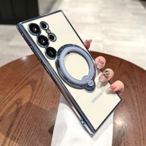 Crashstar 360 ° Xoay Magsafe Đứng Trong Suốt Rõ Ràng Mạ Mềm Chống Sốc vỏ điện thoại Cho Samsung Galaxy Ultra S25 S24 S23 S22 Ultra Plus + S20 Fe A54 A34 A14 A53 A13 A12 5G A52 A34 4G A16 A06 A55 A35 vỏ ốp điện thoại sạc không dây A15 a05s