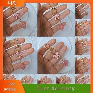HB Creative Letters Metal Pink Bow Keychain Fashion A-Z 26 Letters Keyring Charms Mobile Phone Key Holders Bag Accessories Gift