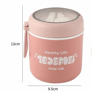 GUDAN พร้อมช้อน กล่องอาหารกลางวันสแตนเลส ป้องกันการรั่วซึม แบบพกพา ภาชนะซุปเก็บความร้อน ถ้วยซุป ฉนวนกันความร้อน กระติกเก็บความร้อนสำหรับอาหาร ปิกนิก