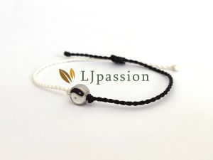 Gelang Yin Yang Feng Shui Enamel Tali Hitam Putih
