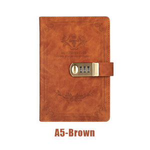 GEEBON R Pas Book With Lock 100Page A5 Leather Diary Thickened Hand Ledger Notepad Notebook
