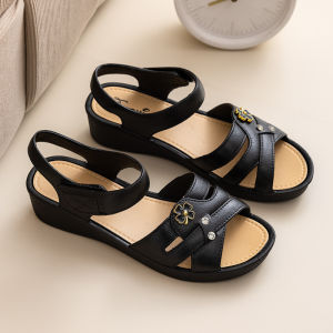 Free Shipping WomenS Sandals For Outdoor Wear Summer Soft-Soled Non-Slip Wedge-Heeled Height-Increasing Korean-Style Work Shoes Comfortable Mid-Heel Sandals For Moms