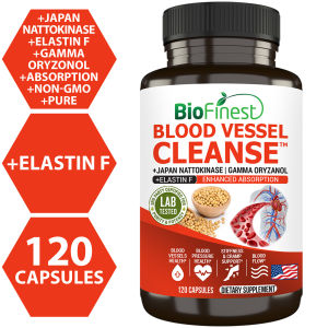Biofinest Blood Vessel Cleanse Supplement - Enhanced Absorption Japan Nattokinase Elastin F Gamma Oryzanol - Dissolve Clots Soothe Muscle Cramps Stiffness - Flexible Elastic Healthy Heart Blood Vessels Artery Circulation Blood Pressure (120 Veg. Capsules)