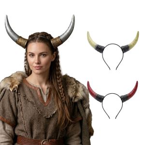 CHICKETTI Ox Horn Halloween Horns Headband Pu Viking Cosplay Hairband Funny Stage Performance Props Halloween Hair Hoop Lady