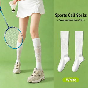 Compression Socks For Women White Thin Slimming Antibacterial Sports Long Socks for Tennis & Fitness