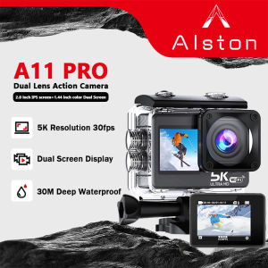 Alston E-CAM A11 PRO Action Camera 5K 30fps Ultra Hd with EIS Anti shake 30M Waterproof Underwater Camcorder Dual Screen 170 degrees WiFi Sports Camera