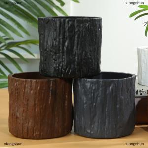 [COD] xiangshun Nhựa giả gỗ nhà máy nồi cổ điển Bàn tròn trang trí phong cách Lọ hoa giả cây vỏ cây mọng nước cây container sáng tạo
