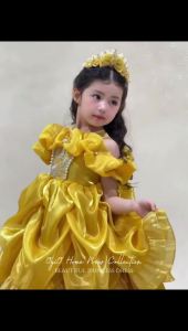 Girls Yellow Princess Dress Elegant Kids Ball Gown with Ruffle Sleeves & Embroidery for Birthday Party Wedding Flower Girl Stage Performance