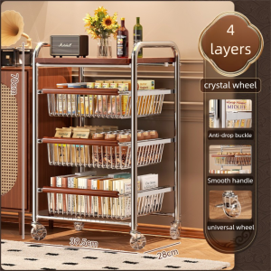 Wooden Kitchen Organizer Rack With Crystal Wheels Mobile Trolley Cart Organizer Shelf Table Organizer Storage Cabinet Rack with Drawer