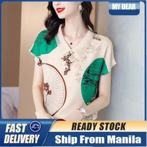 Korean Style Chiffon Shirt for Women Doll Collar Blouse Short Sleeve Shirt