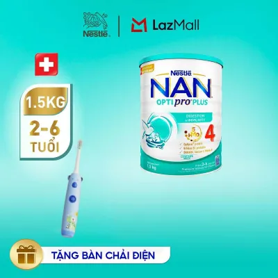 [CHỈ 20-24.08 QT ĐƠN 599K/999K/1299K] [Tặng bàn chải điện] Sữa bột Nestlé NAN OPTIPRO PLUS 4 1500g/lon với 5HMO Giúp tiêu hóa tốt