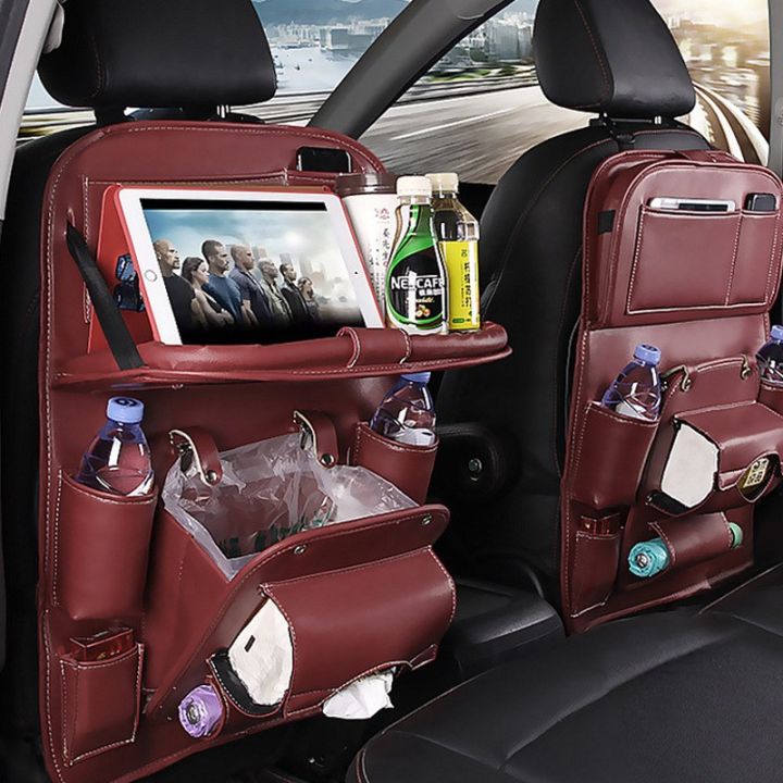 Universal Car Organizer Back Seat Leather Car Seat Cover Organizer Holder Bottle Tissue Magazine Cup Food Phone Bag Backseat Organizer Multi pocket Travel Hanging Diaper Bag Baby Child Suitable for 95...