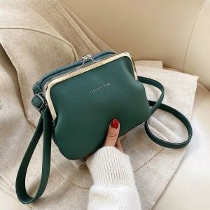 Yogodlns Simple Solid Color Shoulder Bag Female PU Leather Clip Crossbody Bag