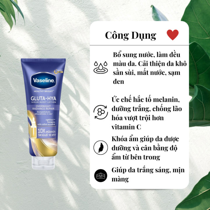 DƯỠNG THỂ TRẮNG DA VASELINE HEALTHY BRIGHT GLUTA-HYA BAN NGÀY - BAN ĐÊM ...