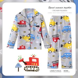 ชุดนอนลายพิมพ์แขนยาวการ์ตูนน่ารักเป็นรูปแมวสำหรับเด็กฤดูใบไม้ผลิฤดูใบไม้ร่วงใส่สบายชุดนอนนุ่มเด็กผู้หญิงเสื้อใส่อยู่บ้าน