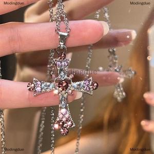 [COD] Modingdue European And American Fashion French Zircon Cross Pendant Necklace Light Luxury Simple Personality Necklace For Women Jewelry