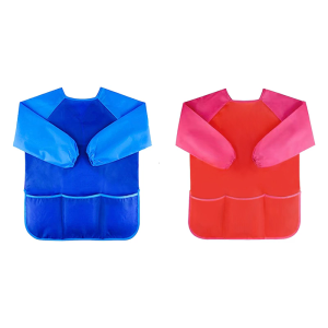 2pcs trẻ em tạp dề với 3 túi chống nước Toddler smock Tay áo dài Toddler chơi tạp dề cho Tranh vẽ trẻ em nấu ăn