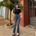 Quần bò jean nữ dáng dài ống loe bass 1 nút lai to 3 phân co giãn nhẹ tôn dáng Women Pants Ong Voi. 
