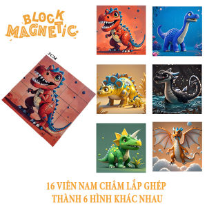 Đồ Chơi Khối Xếp Hình Nam Châm 16 Khối - Size LỚN - Xếp 6 Hình Khác Nhau Khủng Long Tung Tung Sahur