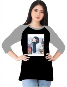 Kaos Atasan Wanita Lengan 3/4 sablon cewe hijab city DTF warna 3/4 warna/ Kaos raglan Wanita/ Kaos Cewek/ Kaos Oblong/ Baju Kaos Tshirt/ Tshirt wanita/ Tshirt cewek